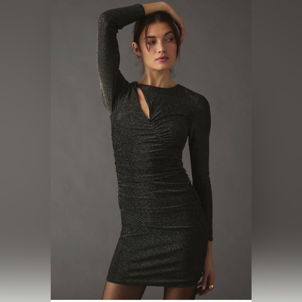 ✨ Anthropologie Ruched Cutout Mini Dress Sz S - Picture 3 of 11